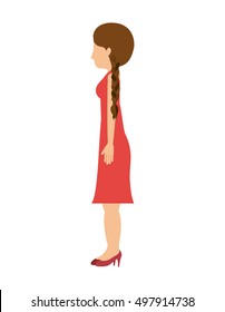 woman standing dress left profiles hair tail
