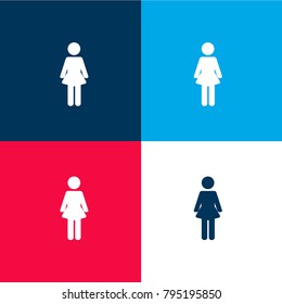 Woman Standing Up four color material and minimal icon logo set in red and blue