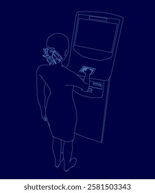 A woman is standing in front of a cash machine. She is about to enter a code