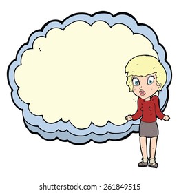 woman standing in front of cloud with space for text