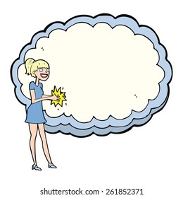 woman standing in front of cloud with space for text