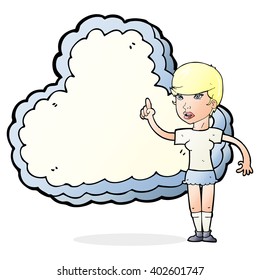 woman standing in front of cloud with space for text