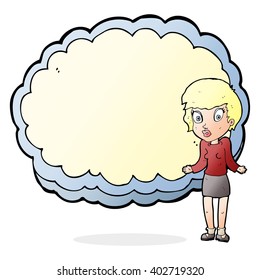 woman standing in front of cloud with space for text