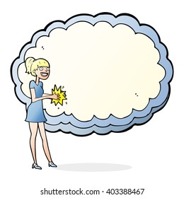 woman standing in front of cloud with space for text