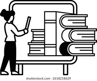 A woman is standing in front of a white board with a book in her hand