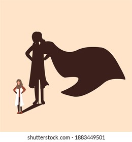 A Woman Standing And Her Shadow Showing As Superwoman. Women Should Be Considered As Strength Not Weakness, This Is True For Every Woman In This World. 