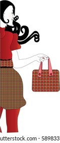 Woman standing, holding bag