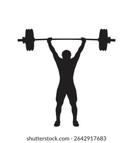 Woman standing and holding barbell over her head. Bodybuilding, weight-lifting. Vector silhouette

