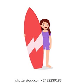 woman standing holding surf board and feel happy