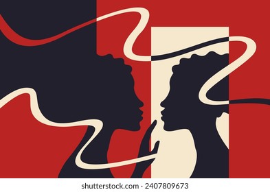 Mujer parada y mirando su reflejo en un espejo. Concepto de autoconfianza y autoconciencia. Ilustración del vector abstracto