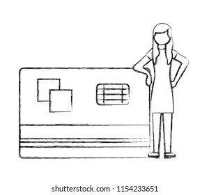 woman standing near big credit card bank