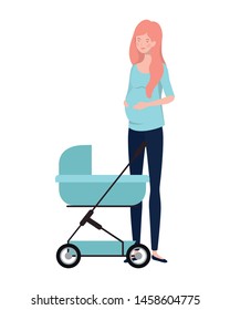 woman standing with a newborn baby in pram