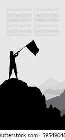 woman standing on a mountaintop holding a flag