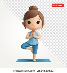Woman standing on one leg doing yoga, 3d vector. suitable for health