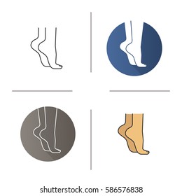 Woman standing on tiptoes icon. Flat design, linear and color styles. Woman's feet. Isolated vector illustrations