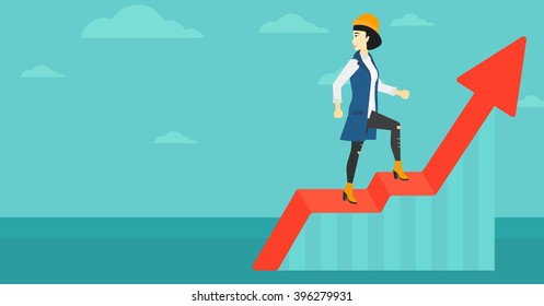 Woman standing on uprising chart.