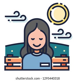 A woman standing peacful environment vector illustration in line color design
