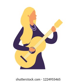 woman standing playing guitar music