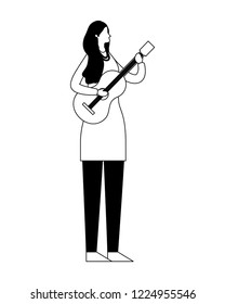 woman standing playing guitar music