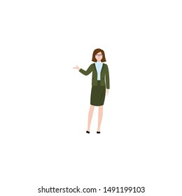 Woman standing in a pose. Raster illustration isolated on white background