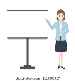 Woman standing and presentation icon. Meeting Business icon
