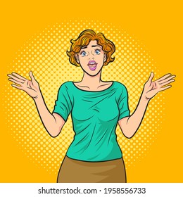 woman standing with a raised hand to talk something.