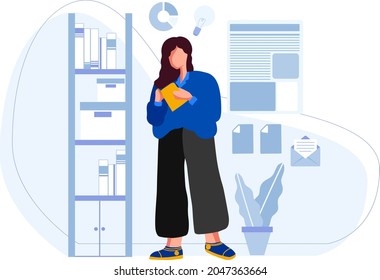 Woman Standing Read Document in Office