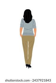 Woman standing rear, back view vector isolated. 
