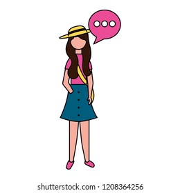 woman standing with speech bubble