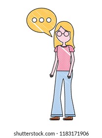 woman standing speech bubble communication