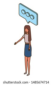 woman standing with speech bubble on white background