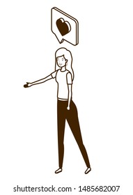woman standing with speech bubble on white background