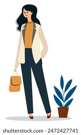 Woman Standing with Tote Bag, Perfect for Fashion und Lifestyle Themes - Flache Vektorillustration