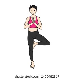 Woman standing in tree pose (vrksasana) yoga position vector image,vector illustration isolated on white background .
