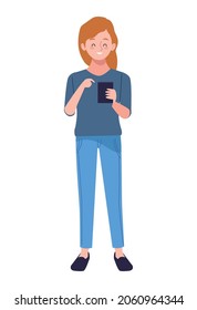 woman standing using smartphone character