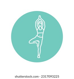 Woman standing in Vrksasana Posture, Tree Pose black line icon. Pictogram for web page, mobile app, promo.