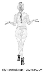 A woman is standing in a white background with her arms crossed. She is wearing black shoes and a black outfit