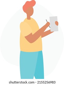 A woman is standing and writing
