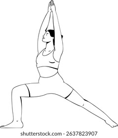 Woman standing in yoga pose. Black and white illustration. Vector illustration.