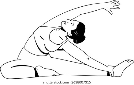 Woman standing in yoga pose. Black and white illustration. Vector illustration.