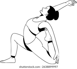 Woman standing in yoga pose. Black and white illustration. Vector illustration.
