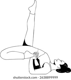 Woman standing in yoga pose. Black and white illustration. Vector illustration.