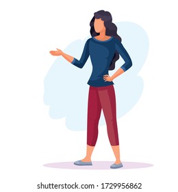 woman stands and asks a question, isolated object on a white background, vector illustration,