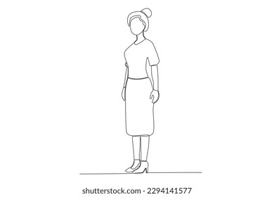 A woman stands to the left forming an obtuse angle. Angles one-line drawing