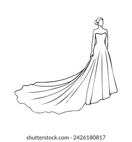 woman stands in a long flowing full-length dress. hand drawn bride standing