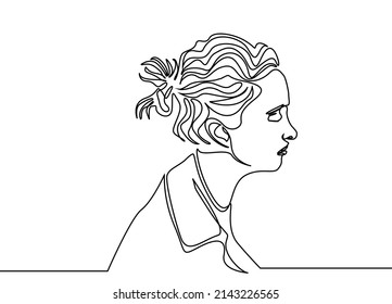 a woman stands relaxed and calmly with her eyes closed and thinks portrait line concept