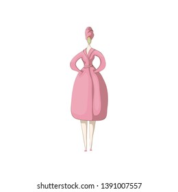 Woman stands in a terry robe and a mask on her face. Vector illustration on white background.