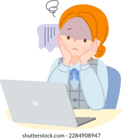 Woman staring at computer screen with dissatisfied face