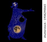 Woman as starry night with full moon. Ancient Greek goddess Nyx or Selene. Creative concept. Lunar feminine energy.