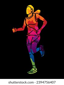 A Woman Start Running Action Marathon Runner Cartoon Sport Graphic Vector
